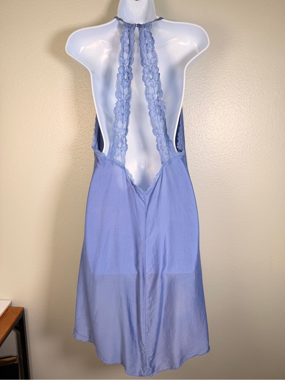 Victorias Secret Mini Dress Sz XL Viscose/Silk Periwinkle Blue Lace Trim